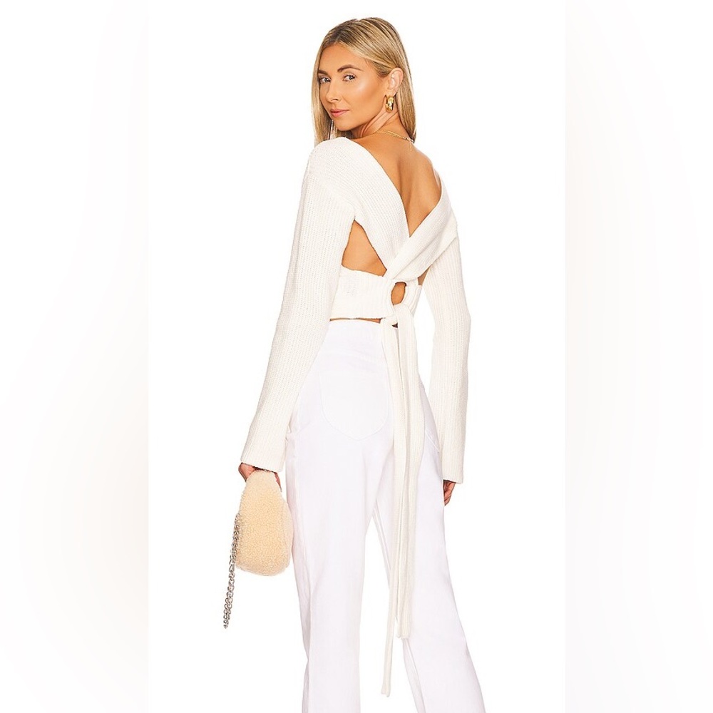 White Cropped Sweater with Open Back Design